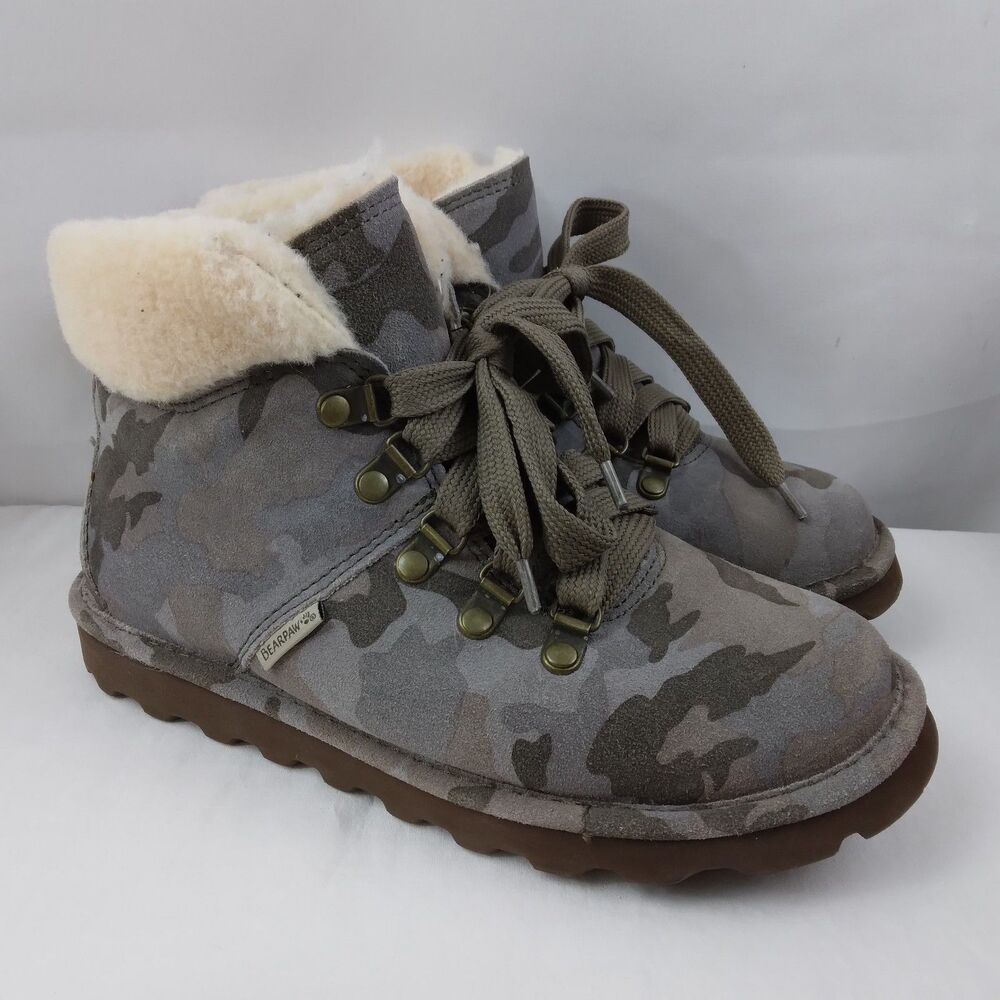 Bearpaw Marta Exotic Camo Booties Fleece Lined Grunge Y2K 90s Women's Size 8